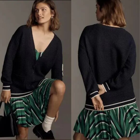 Anthropologie Varsity Twofer Cardigan Sweater - New Medium - Picture 1 of 8